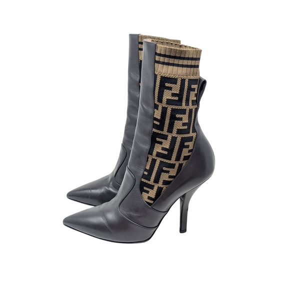 Fendi Rockoko FF Logo Signature Monogram Brown Leather Zucca Boots Size EU 38.5 - Picture 4 of 15
